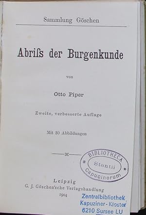 Bild des Verkufers fr Abriss der Burgenkunde. Sammlung Gschen. zum Verkauf von Antiquariat Bookfarm