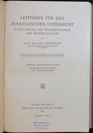 Imagen del vendedor de Leitfaden fr den Zoologischen Unterricht in den unteren und mittleren Klassen der hheren Schulen. 6. Auflage. a la venta por Antiquariat Bookfarm