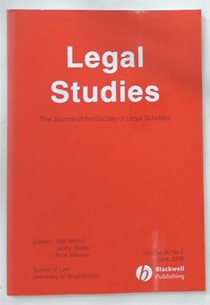 Bild des Verkufers fr Legal Studies. The Journal of The Society of Legal Scholars. Volume 26, Number 2. June 2006. zum Verkauf von Plurabelle Books Ltd