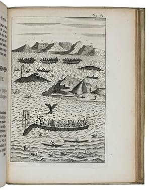 Bild des Verkufers fr Beschryving van oud-Groenland of eigentlyk van de zoogenaamde Straat Davis: behelzende deszelfs natuurlyke historie, standsgelegenheid, gedaante, grensscheidingen, veld-gewassen, dieren, vogelen, visschen, enz. mitsgaders den oirsprong en voortgang der aeloude Noorweegsche volkplantingen in dat gewest; benevens den aart, inborst, wooningen, levenswyze, kleding, spraak, bygelovigheid, dichtkunst, uitspanningen en tydverdryven der hedendaagsche inboorlingen.Delft, Reinier Boitet, 1746. 4to. With an engraved folding map of Greenland (printed for this edition by Boitet) and 10 engraved plates with full-page views of whales and seals, whale fishery and seal hunting, the Inuits and their cultural habits and houses and (in the first plate) flowers. With the title-page printed in red and black and with some woodcut initials and tailpieces. Contemporary vellum, manuscript title on spine. zum Verkauf von ASHER Rare Books