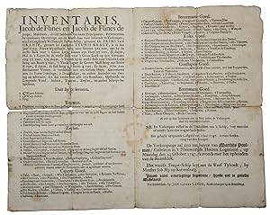 Inventaris.Amsterdam, Jan van der Linde, [1747]. Folio. Folded.