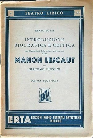 Bild des Verkufers fr Introduzione biografica e critica della Manon Lescaut zum Verkauf von Librodifaccia