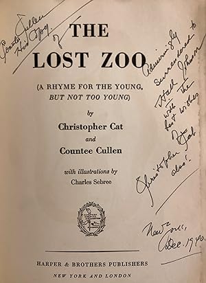 Bild des Verkufers fr The Lost Zoo (A rhyme for the Young, but not too Young) (Signed Presentation by Countee Cullen to Hall Johnson) With 16 striking colored illustrations by Charles Sebree. zum Verkauf von Brainerd Phillipson Rare Books