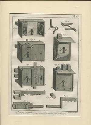 Imagen del vendedor de Schlosserarbeiten Pl 16 - Kupferstich. Serrurerie - Serrures d Armoires et de Tiroirs a la venta por Antiquariat Buchseite