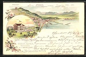 Vorläufer-Lithographie Bregenz, 1895, Hotel Pension Pfänder auf dem Pfänder von Ferd. Kinz, Besit...