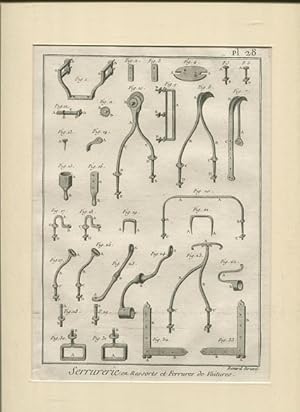 Imagen del vendedor de Schlosserarbeiten Pl 28 - Kupferstich. Serrurerie - En Ressorts et Ferrures Voitures a la venta por Antiquariat Buchseite