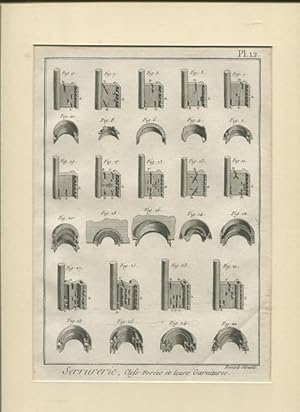 Imagen del vendedor de Schlosserarbeiten Pl 12 - Kupferstich. Serrurerie - Clefs Fories et leurs Garnitures a la venta por Antiquariat Buchseite