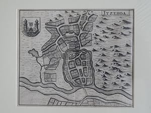 Bild des Verkufers fr Itzehoe Gesamtansicht Ansicht Stadtplan Kupferstich Zeiller engraving zum Verkauf von Antiquariat Buchseite