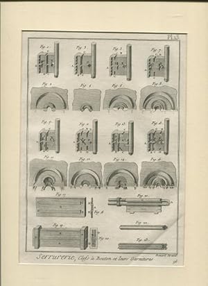 Imagen del vendedor de Schlosserarbeiten Pl 13 - Kupferstich. Serrurerie - Clefs a Bouton et leurs Garnitures a la venta por Antiquariat Buchseite