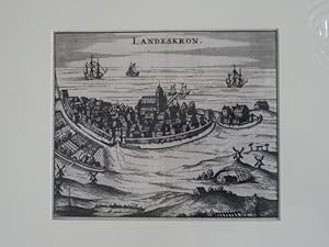 Bild des Verkufers fr Landskrona Gesamtansicht Ansicht Stadtplan Kupferstich Zeiller engraving. Landeskron. zum Verkauf von Antiquariat Buchseite