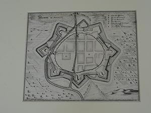 Damm in Pommern, echter alte Merian Kupferstich 1650. Grundrissplan, mit Detailbezeichnng im Blatt.