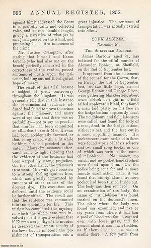 Seller image for The Sheffield Murder : James Barbour indicted for the murder of Alexander Robison. York Assizes, December 21, 1852. An original article from The Annual Register for 1852. for sale by Cosmo Books