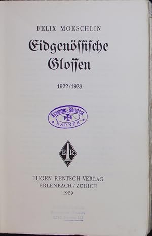 Imagen del vendedor de Eidgenssische Glossen 1922/1928. a la venta por Antiquariat Bookfarm