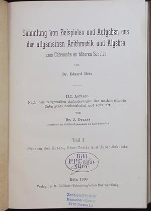 Seller image for Sammlung von Beispielen und Aufgaben aus der allgemeinen Arithmetik und Algebra. Teil I. Ed. 112. for sale by Antiquariat Bookfarm