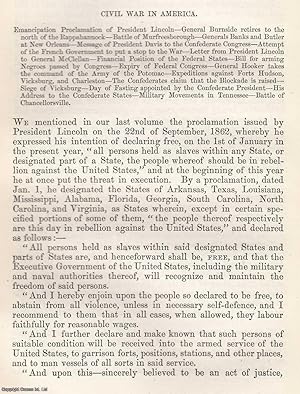 Seller image for Civil War in America, 1863; Emancipation Proclamation of President Lincoln, Battle of Murfreesborough, Expeditions against Forts Hudson, Vicksburg, and Charleston. An original article from The Annual Register for 1863. for sale by Cosmo Books