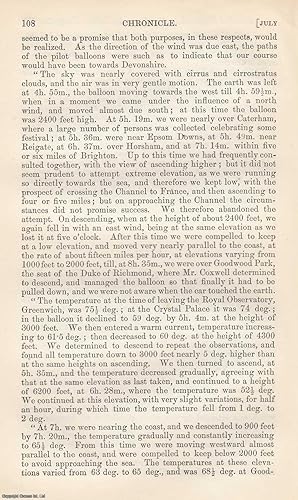 Seller image for Ballooning; Mr Glaisher's Twelfth Ascent. Royal Observatory, Greenwich to Brighton and Chichester and landing at Goodwood Park. An original article from The Annual Register for 1863. for sale by Cosmo Books