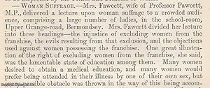 Seller image for Women's Suffrage; Mrs Fawcett's lecture in Bermondsey and John Stuart Mill in Edinburgh in favour of women's votes. An original article from The Annual Register for 1871. for sale by Cosmo Books