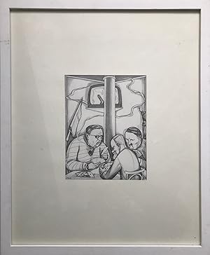 Original-Lithographie, eigenhändig signiert, Motiv: Männer beim Kartenspiel am Tisch (Freud, Heid...