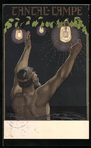 Ansichtskarte Mann mit Tantal-Lampen, Jugendstil