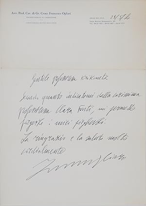 Francesco Ogliari. Lettera autografa