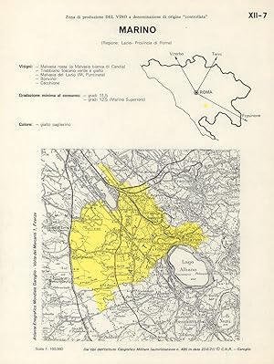 Imagen del vendedor de Zona di produzione del vino a denominazione di origine "Controllata" - Marino - (Regione: Lazio- Provincia di Roma) a la venta por Antiqua Print Gallery