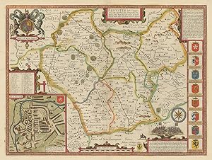 Vintage decorative sheet map of Leicestershire Leicester John Speede 1610 