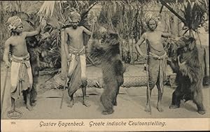 Ansichtskarte / Postkarte Gustav Hagenbeck, Groote indische Tentoonstelling, Inder mit Tanzbären