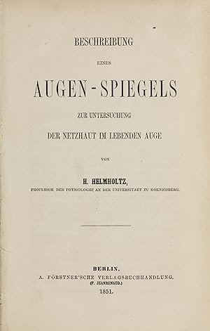 Seller image for Beschreibung eines Augen-Spiegels zur Untersuchung der Netzhaut im lebenden Auge. for sale by Milestones of Science Books