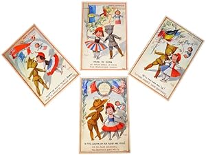 4 Gouaches Originales. Projets de cartes postales avec les personnages de Nénette et Rintintin. C...