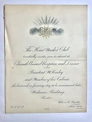 Engraved Invitation: President McKinley at the Home Market Club, Boston, Mass