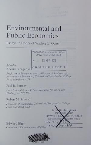 Bild des Verkufers fr Environmental and public economics. Essays in honor of Wallace E. Oates. zum Verkauf von Antiquariat Bookfarm