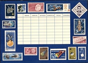 Bild des Verkufers fr Stundenplan DDR Deutsche astrologische Gesellschaft, Weltraum Briefmarken Ostblock um 1970 zum Verkauf von akpool GmbH