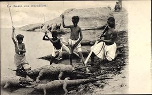 Ansichtskarte / Postkarte Ägypten, La chasse aux crocodiles, Krokodiljagd