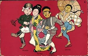 Ansichtskarte / Postkarte Russland, Korea, Japan, Chinam, Allegorie Nationen