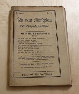 Seller image for Die neue Rundschau - 31. Jg. der freien Bhne/6. Heft 1920 for sale by HESPERUS Buchhandlung & Antiquariat