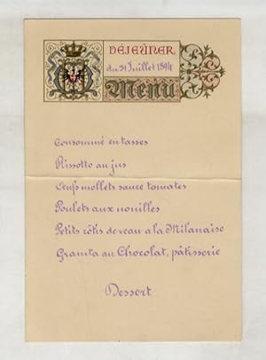 Dejeuner du 31 Juillet 1894: [segue il menù manoscritto su 7 linee].
