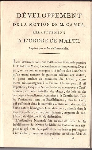 "Développement de la motion de M. Camus, relativement à l'Ordre de Malte. Imprimé par ordre de l'...