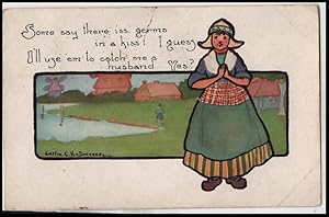 Imagen del vendedor de Dutch kids postcard: Some Say There Iss Germs in a Kiss: I Guess I'll Use 'em to Catch me a Husband, Yes? a la venta por Mobyville