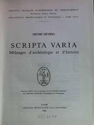 Seller image for Scripta Varia: Melanges d'archeologie et d'histoire. for sale by books4less (Versandantiquariat Petra Gros GmbH & Co. KG)