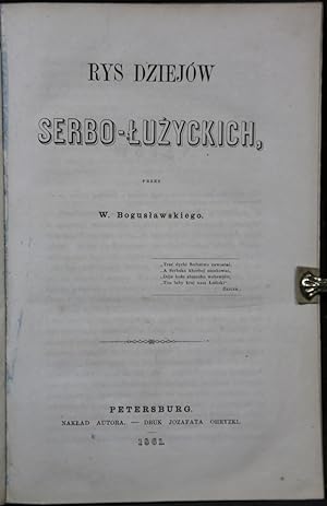 Bild des Verkufers fr Rys Dziejow Serbo-Luzyckich zum Verkauf von Antiquariat  Braun