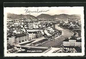 Bild des Verkufers fr Ansichtskarte Graz, Gesamtansicht der Stadt gegen Norden, Blick ber die Mur zum Verkauf von Bartko-Reher