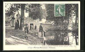 Ansichtskarte Perray-Vaucluse et Villiers, L`Orge, Mann angelt am Fluss, Blick auf die Brücke