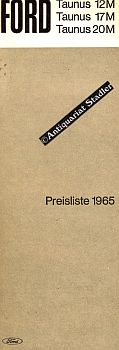 Ford Taunus 12M, Taunus 17M, Taunus 20M. Preisliste 1965.