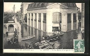 Ansichtskarte Juvisy, La rue Danton et la ligne de Lyon, im Hochwasser 1910