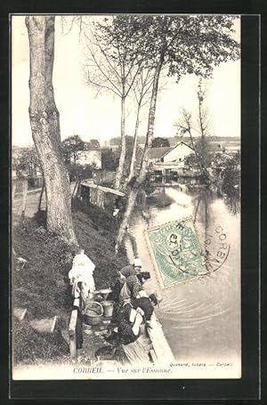 Ansichtskarte Corbeil, Vue sur l`Essonne, Waschfrauen am Ufer