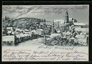 Mondschein-Ansichtskarte Krumau / Cesky Krumlov, Flusspartie mit Schloss