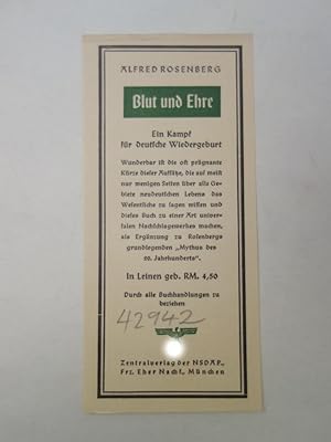 Image du vendeur pour Kleines Verlagswerbeblatt: "Alfred Rosenberg. Blut und Ehre. Ein Kampf um deutsche Wiedergeburt mis en vente par Galerie für gegenständliche Kunst