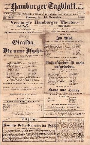 Imagen del vendedor de Hamburger Tagblatt. Vereinigte Hamburger Theater. a la venta por Antiquariat Heinz Tessin