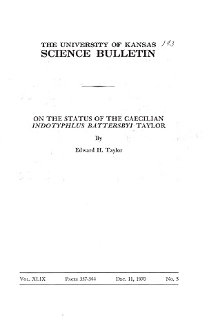 Image du vendeur pour On the status of the Caecilian Indotyphlus battersbyi Taylor. mis en vente par Frank's Duplicate Books