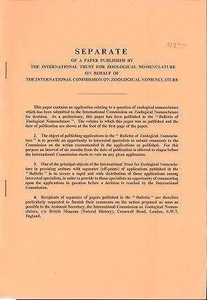 Imagen del vendedor de Coluber doliatus Linnaeus, 1766 (Reptilia:Serpentes) Proposed suppression under the plenary powers. Z.N.(S.) 1656. a la venta por Frank's Duplicate Books